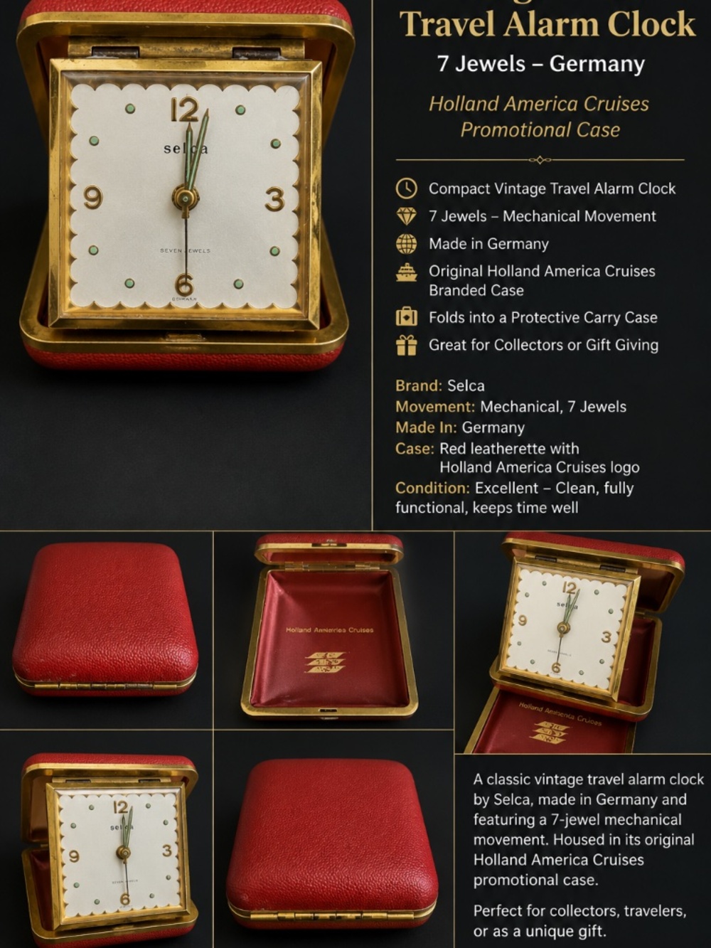 Selca 7-Jewel Mechanical Travel Alarm Clock in Holland America Cruises.